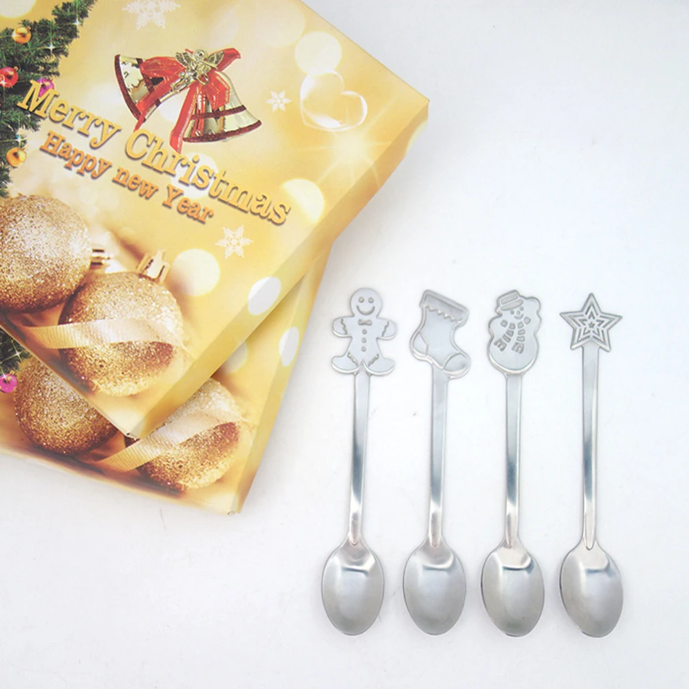 

4pcs Stainless Steel Coffee Spoon Xmas Cartoon Spoon Set Tea Dessert Appetizers Dishwasher Safe Smooth Polished Easy Clean Gift