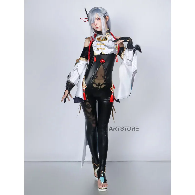 Shenhe Cosplay Game Genshinimpact Costume Shenhe Jumpsuit Wig Shen He Game Battle Suits Cosplay Anime Outfits Game Costume