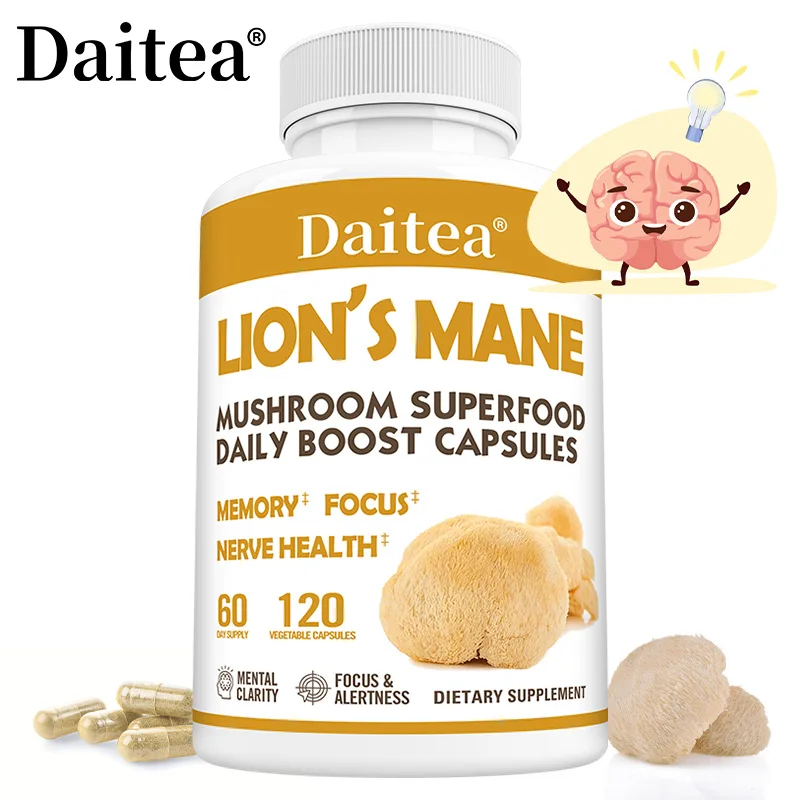 Lion's Mane Mushroom - Brain Supplement, Improves Memory and Cognition, Enhances Mood, Stress Relief, Promotes Sleep