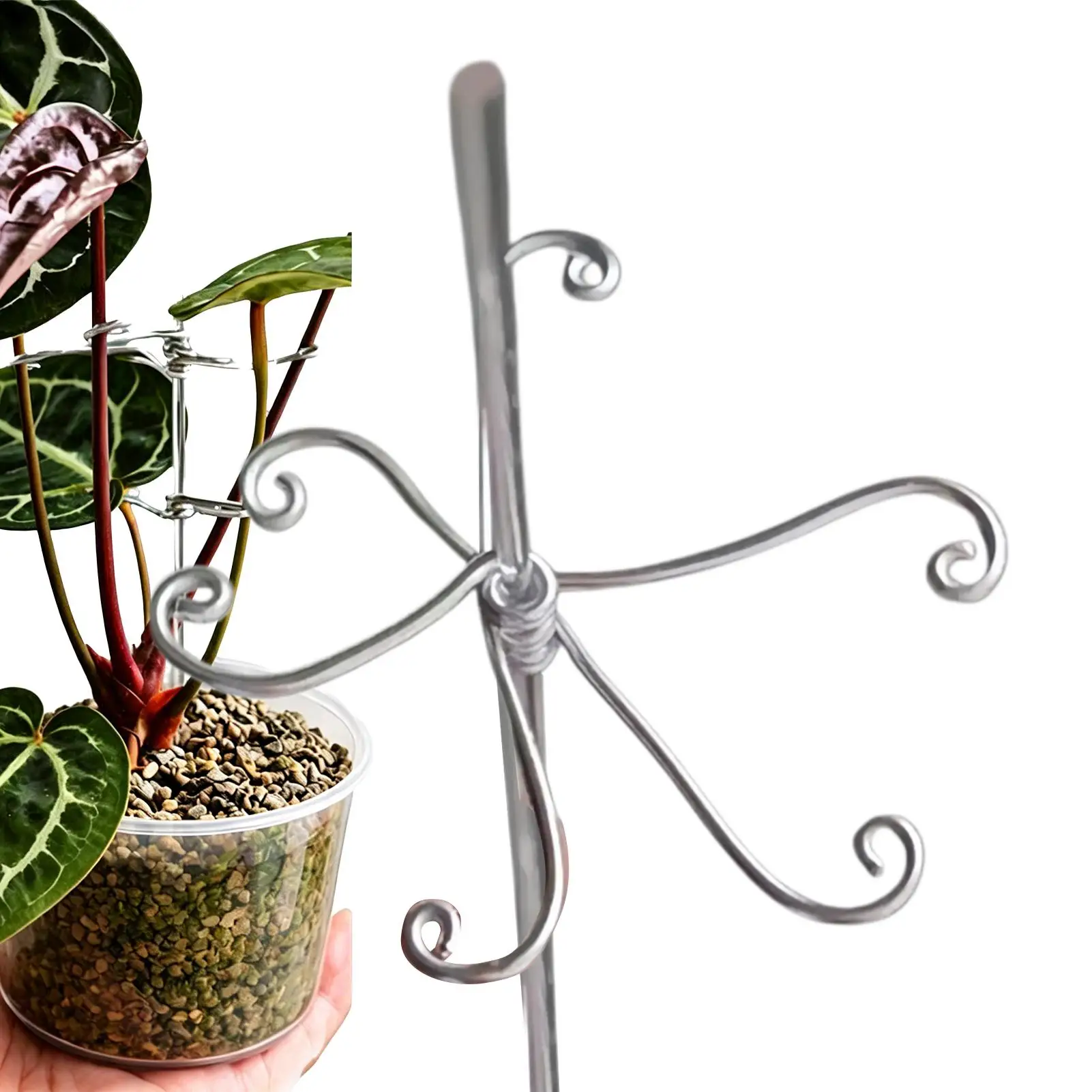 Plant Shaped Support Plant Stem Support Frame With Pile Pole Metal Reusable Plant Stakes For Pepper Tomato Vegetable Vine