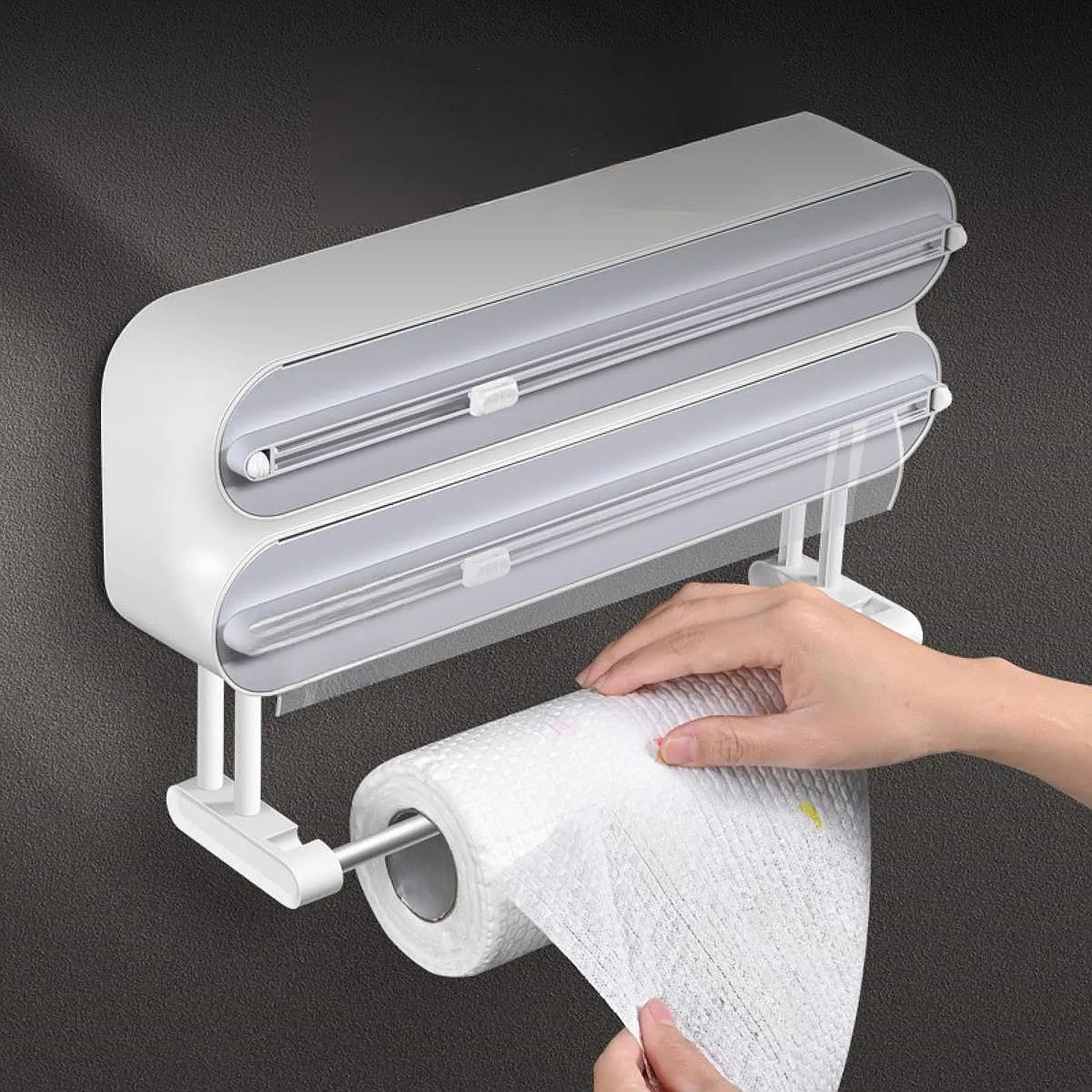 

Food Film Dispenser 2-tier 2 in 1 for Refrigerator Parchment Paper Kitchen Paper