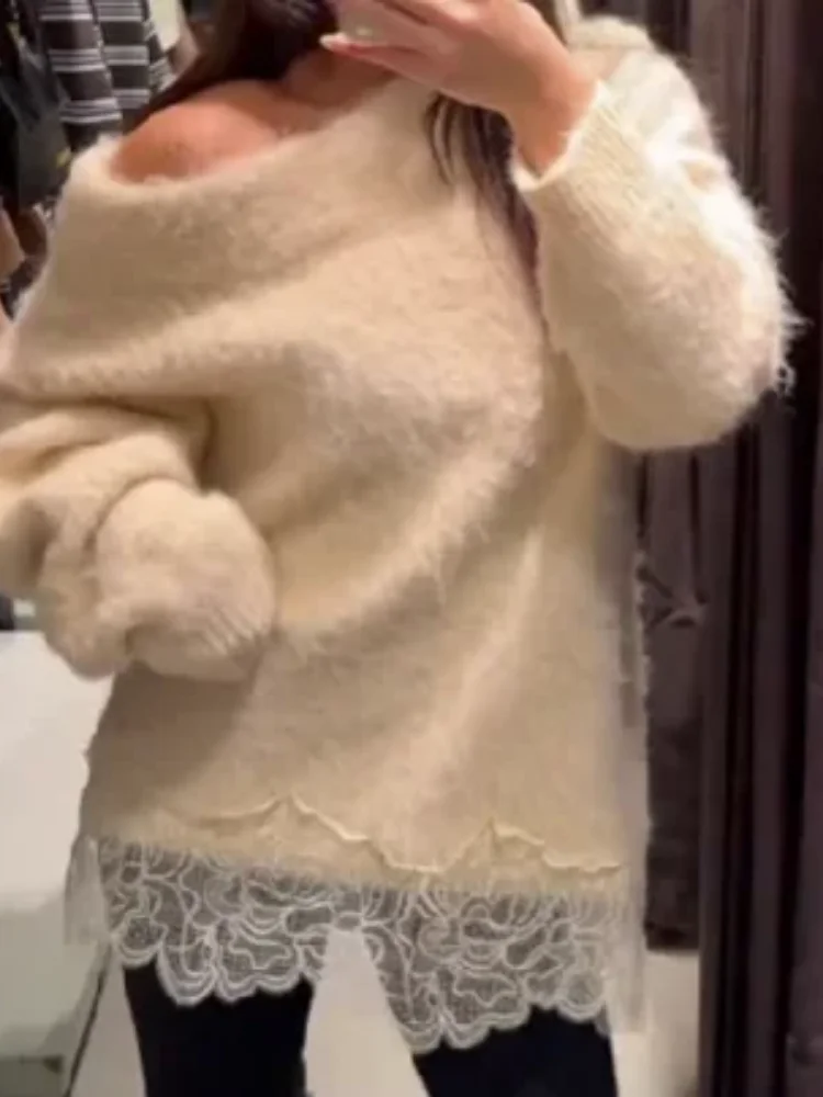 Chic Lace Patchwork Knitted Pullover: A Stylish, Comfortable Staple for Spring and Autumn Wardrobes