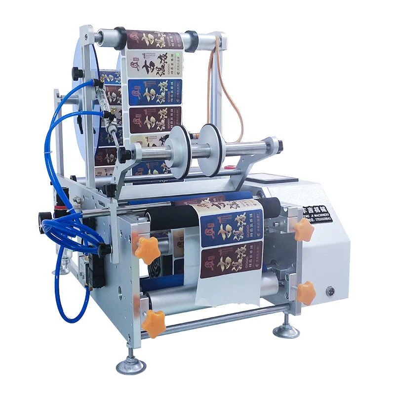 

Semi-automatic glass double-sided plastic round bottle labeling machine, desktop wine bottle Xilin bottle labeling machine