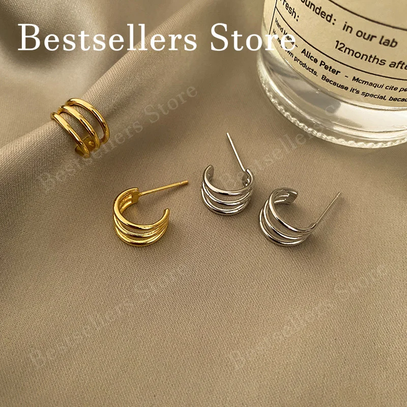 2026 New 925 Sterling Silver/Gold Triple Strand Stud Earrings Fashion Women's Jewelry Charm Wedding Party Gift
