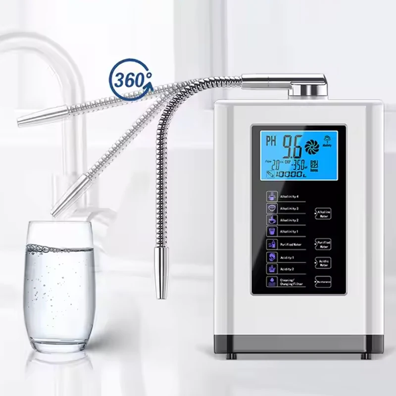 Машина для производства щелочной воды Ионизаторы PH 3,5-10,5 Диспенсер для щелочной кислоты Платиновое покрытие Система фильтрации с 7 настройками воды