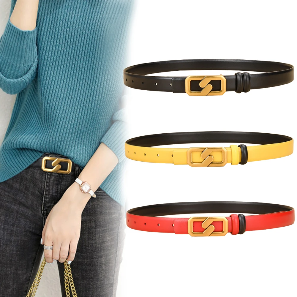 

2.3CM Double Sided Women Belt Fashion Waist Genuine Leather Metal Buckle Ladies Leisure Dress Jeans Wild Waistband