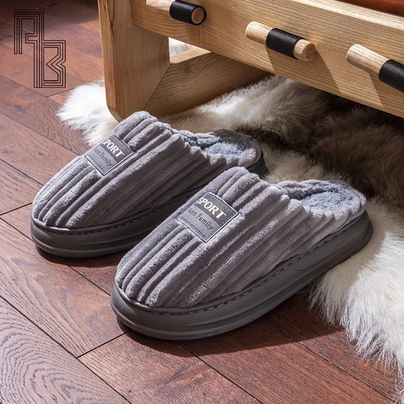 

Men's Plus Size Cotton Slippers, Autumn and Winter 2025 New Indoor Home Anti Slip Warm Plush Thick Bottom Cotton Slippers