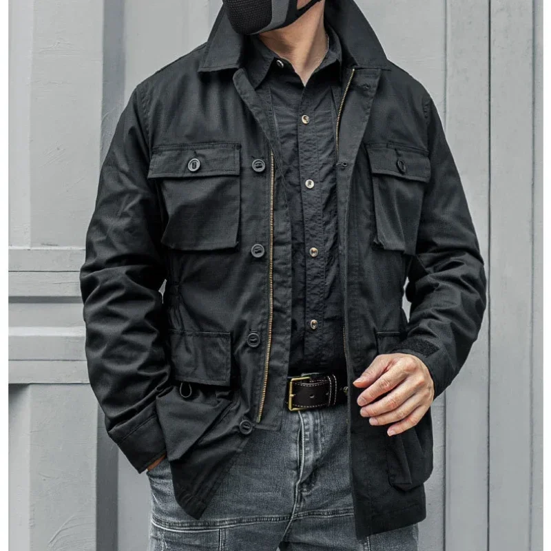 سترة سفاري للرجال سترة واقية تكتيكية خارجية متعددة الجيوب معاطف غير رسمية عتيقة للربيع والخريف والمشي لمسافات طويلة كامو Amekaji Hunter