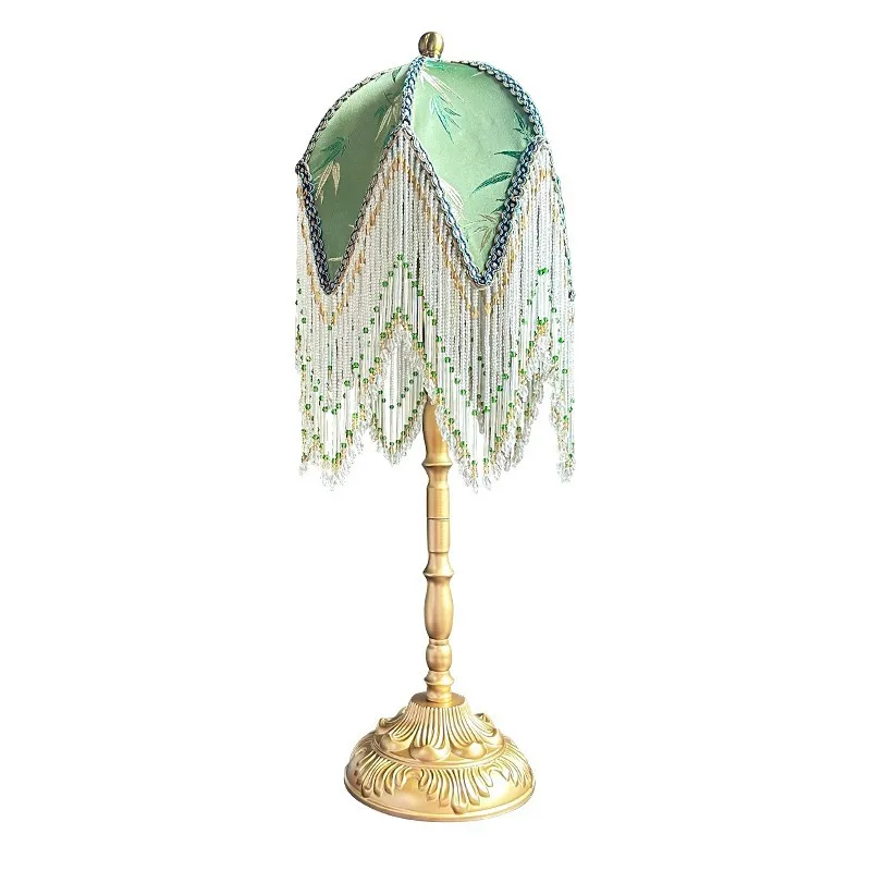 

American retro bedroom fringed table lamp French light luxury
