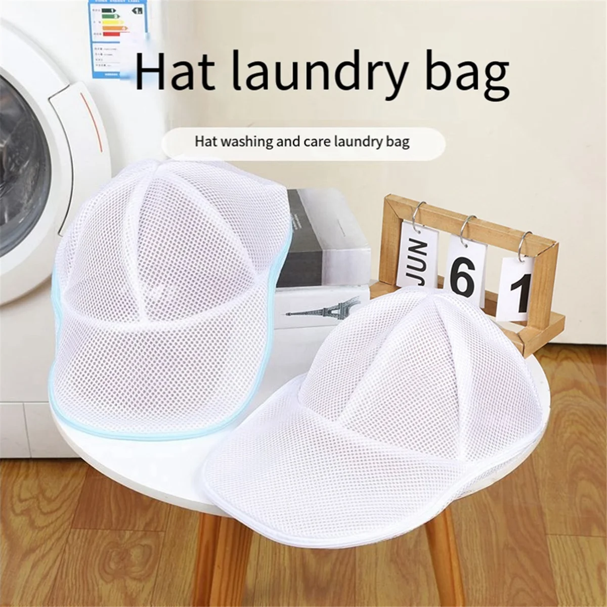 ABDR-Simple Hat Wash Protector Baseball Cap Cleaner Laundry Bag Wash Hat Bag Washing Machine Mesh Bag New 2Pcs,Blue & White