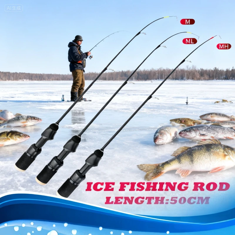 صغيرة 50 سنتيمتر 2-جزء الجليد الصيد رود الشتاء طوف القطب شفافة لينة الذيل طوف صغير قضيب طويل صب الجليد صمام قضيب تجمع القطب