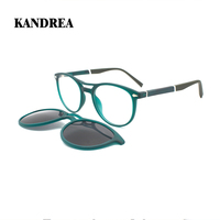 KANDREA 2 IN 1 Retro Round Polarized Sunglasses Women Men Fashion Magnetic Eyeglasses Clip On Optical Myopia Eyewear C8015