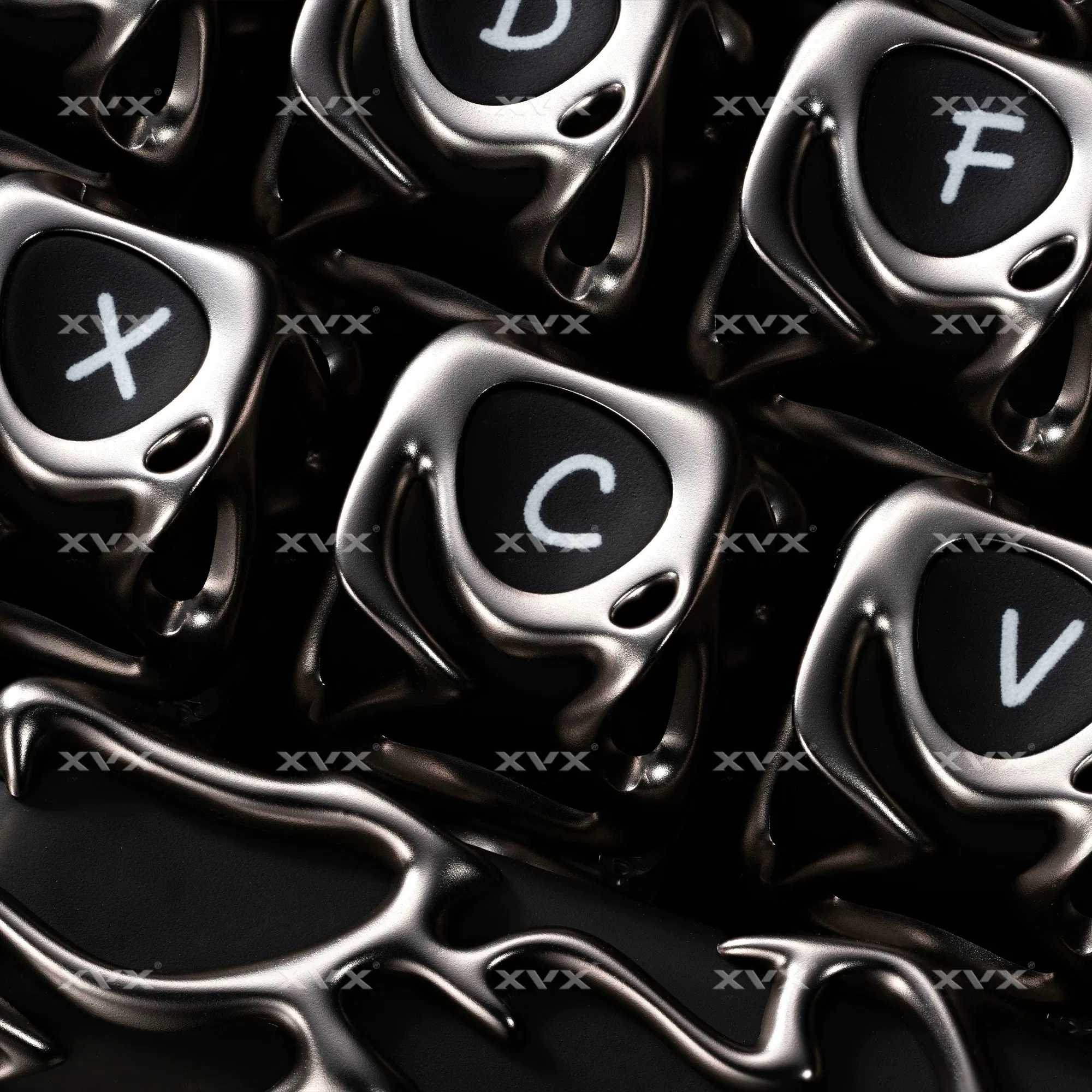 XVX Keycap with Metallic Texture, Hollowed-Out Design, Fog-Transparent Mechanism, Mechanical Keyboard Cap, Silver Color