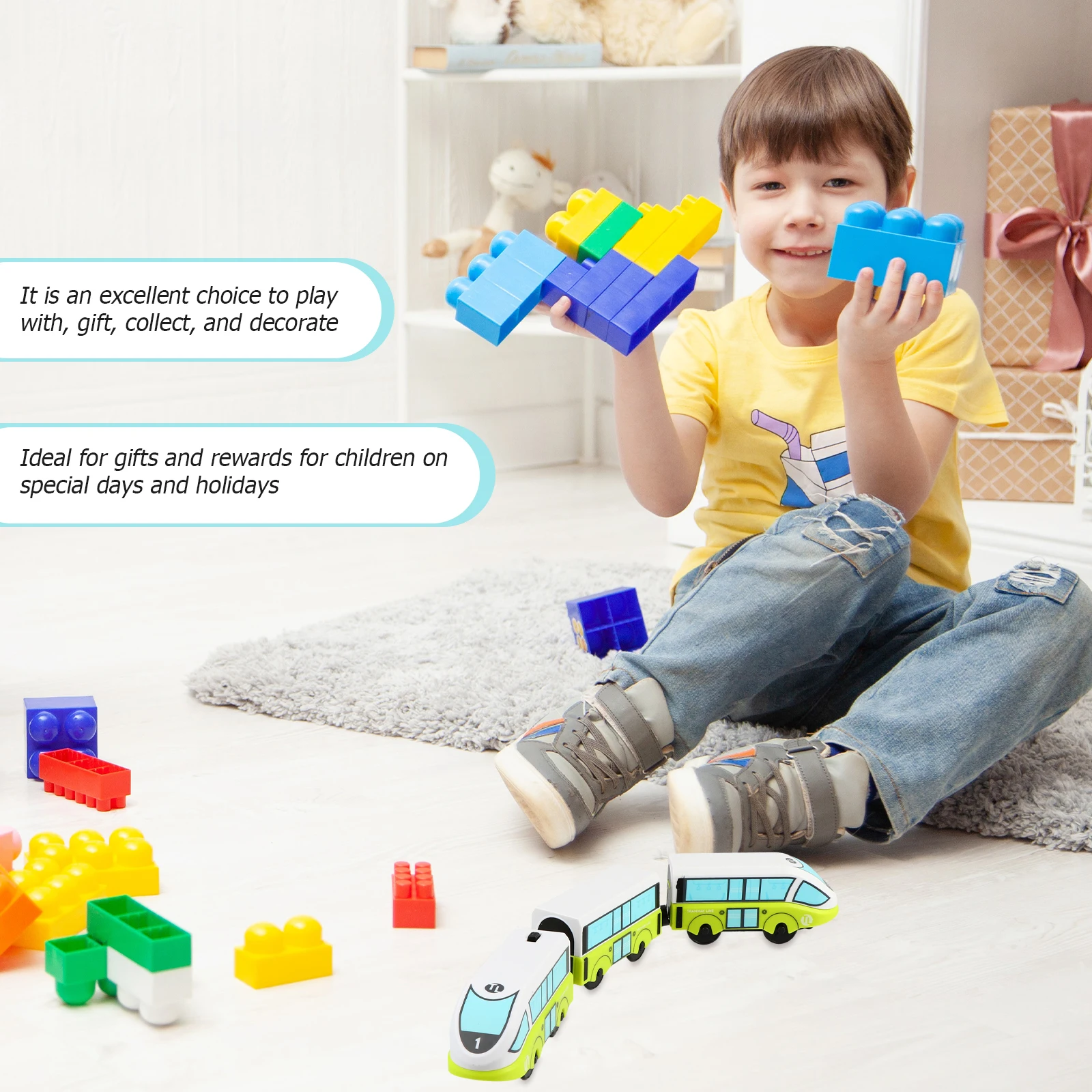 

1set 1Set Electric Train Light Green Creative Kids Plaything Powered Connectable Alloy Educational For Gift Decoration