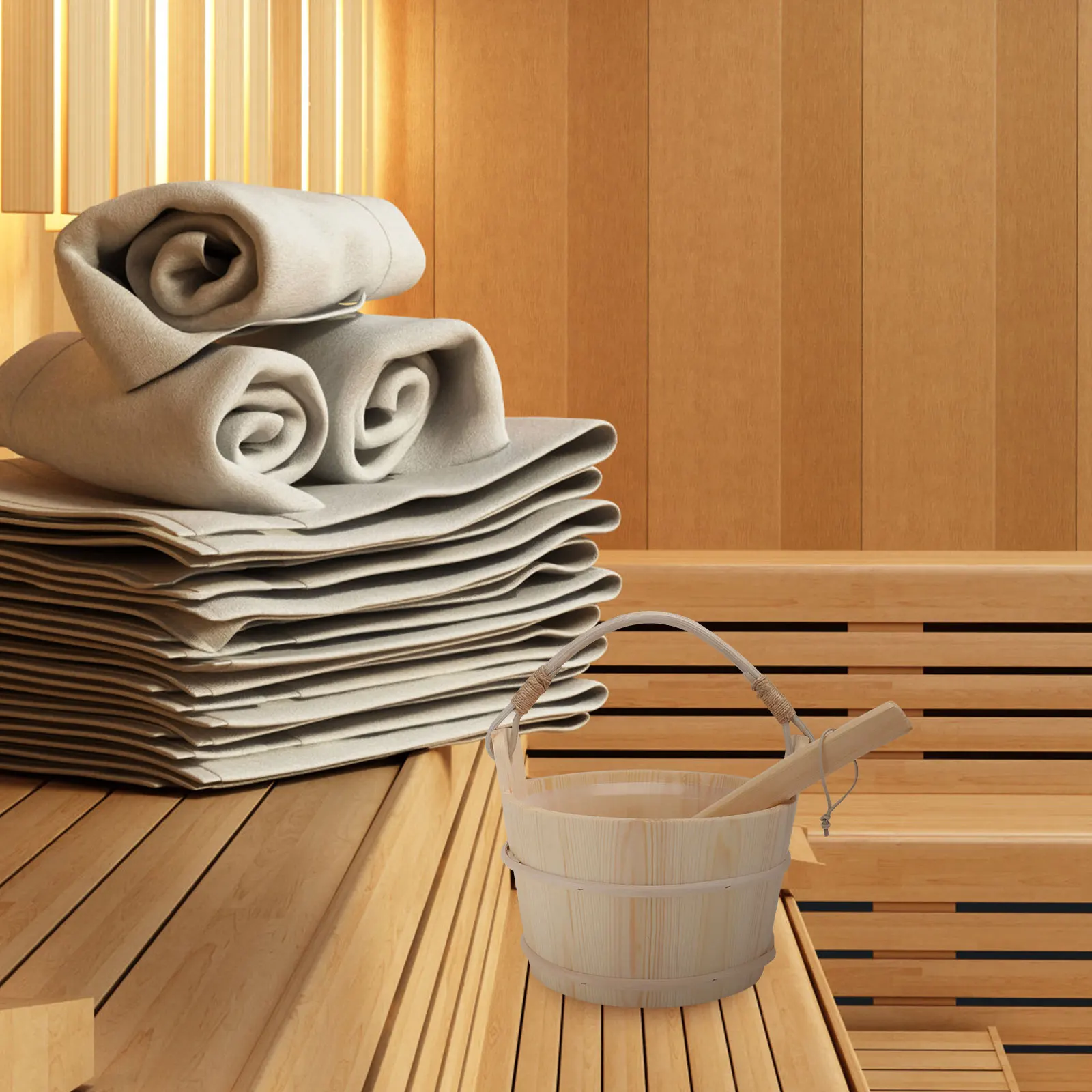 

1Set Wooden Sauna Bucket Set Large Capacity Natural Wood Bath Barrel With Ladle Classic Decorative Practical For Spa Pool Tub