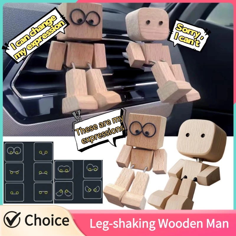 

Leg-shaking Wooden Man Car Dashboard Decor Car Aromatherapy Ornaments Leg-swinging Robot Figurine Healing Gift