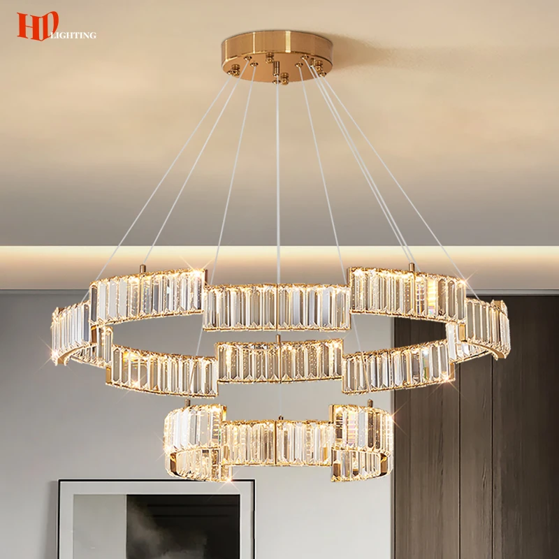 

Modern creative K9 crystal LED chandelier luxurious home decoration chandelier living room bedroom dining room round gold chande