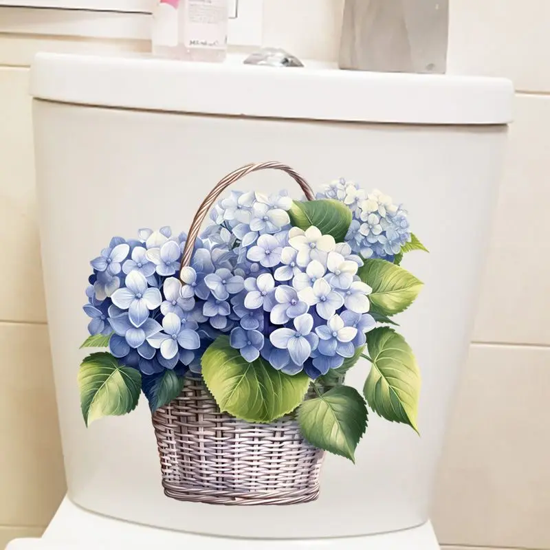 Light Blue Hydrangea Basket Creative Wall Sticker Bathroom Toilet Decor Decals Living Room Cabinet Home Sticker S217