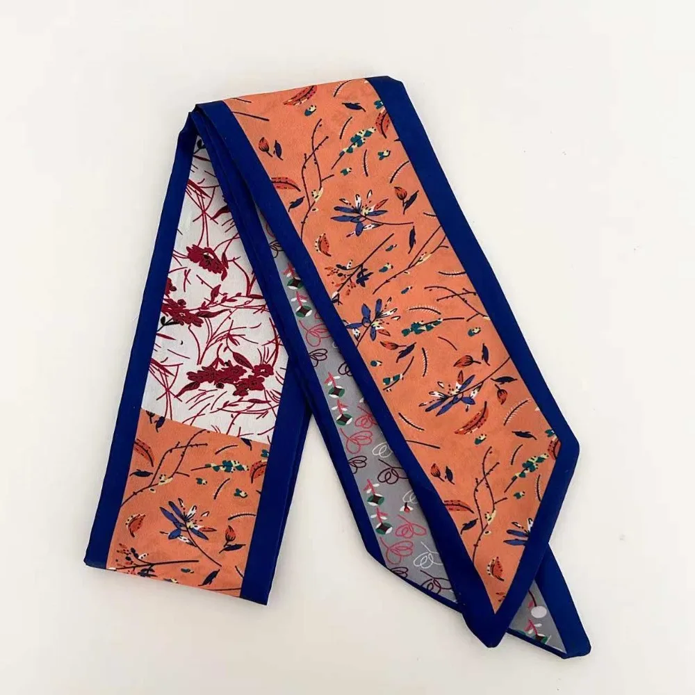 

Fashion Luxury Floral Silk Scarf Long Flower Pattern Hair Band Polyester Versatile Neck Strap
