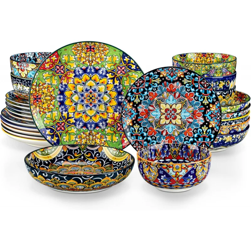 

Dinnerware Sets, Plates and Bowls Set, Porcelain Dishes Set for 6, Microwave and Dishwasher Safe, Scratch Resistant