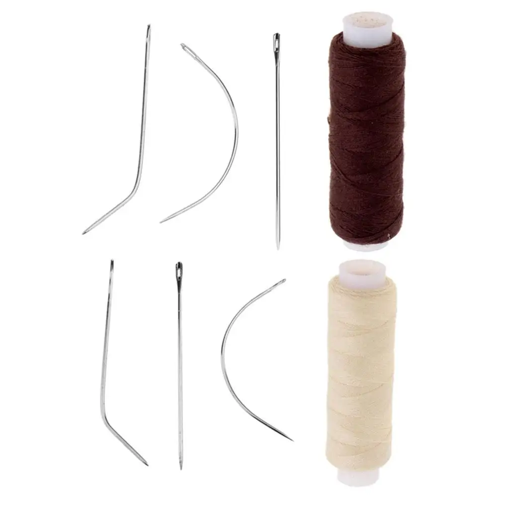 2pcs Brown/Beige Weaving Thread&6pcs for Making Wig Sewing Hair Weft