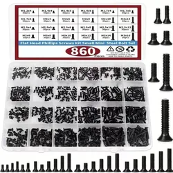 860 PCS Small Computer Screws Assortment Kit, Black Tiny Eyeglass Screws M1.2 M1.4 M1.7 M2 M2.5 M3, PC & Laptop SSD Hard Drive C