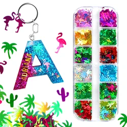Relleno de resina epoxi UV, flamenco, árbol de coco, relleno de lentejuelas para molde de silicona, artesanía de purpurina, llavero colgante de playa de verano DIY