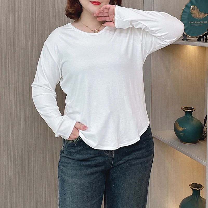 Women's Loose V-Neck Long Sleeve Top, Casual T-shirt, Solid Color, Plus Size, Autumn