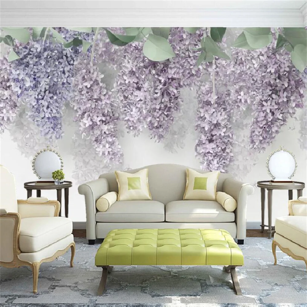 Custom wallpaper 3d beautiful lavender wisteria flower mural three-dimensional flower wedding room TV background wall home decor