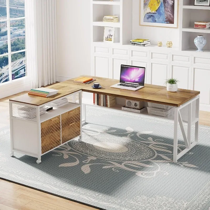 

Tribesigns 63-inch Office Desk with Cabient Set,L Shaped Executive Desk with Mobile Drawers File Cabinet Home Office Furniture