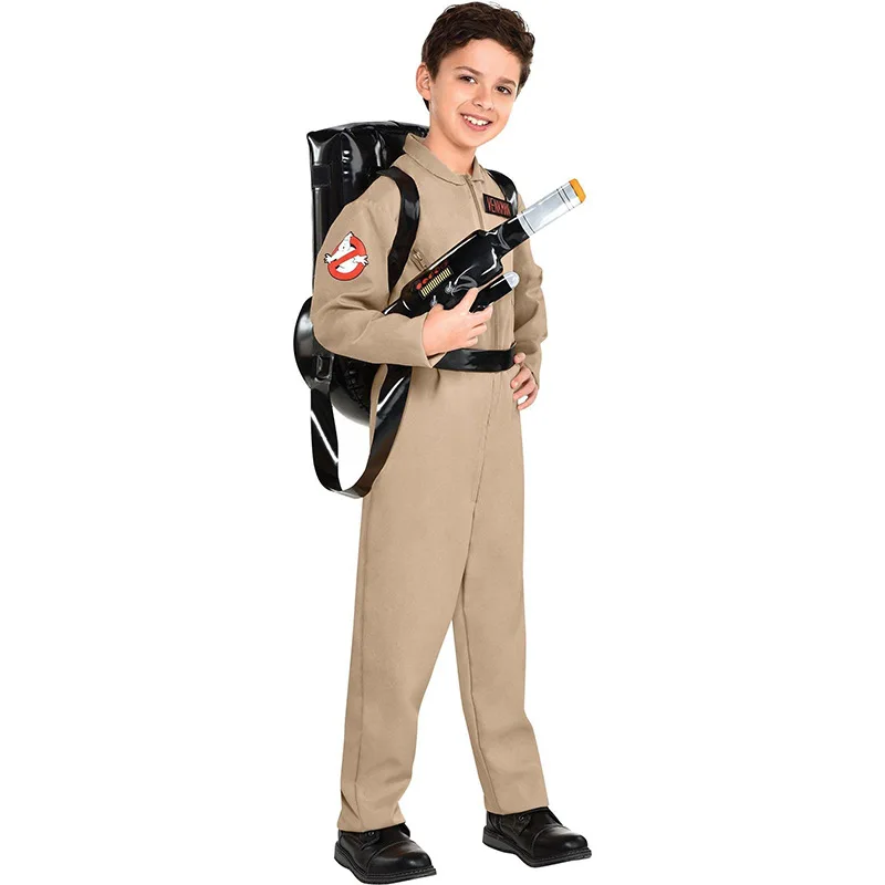 Halloween Children Father Ghostbusters Costumes Themed Cosplay Halloween Uniform Jumpsuit with Bag Ideal for Adults and Kids