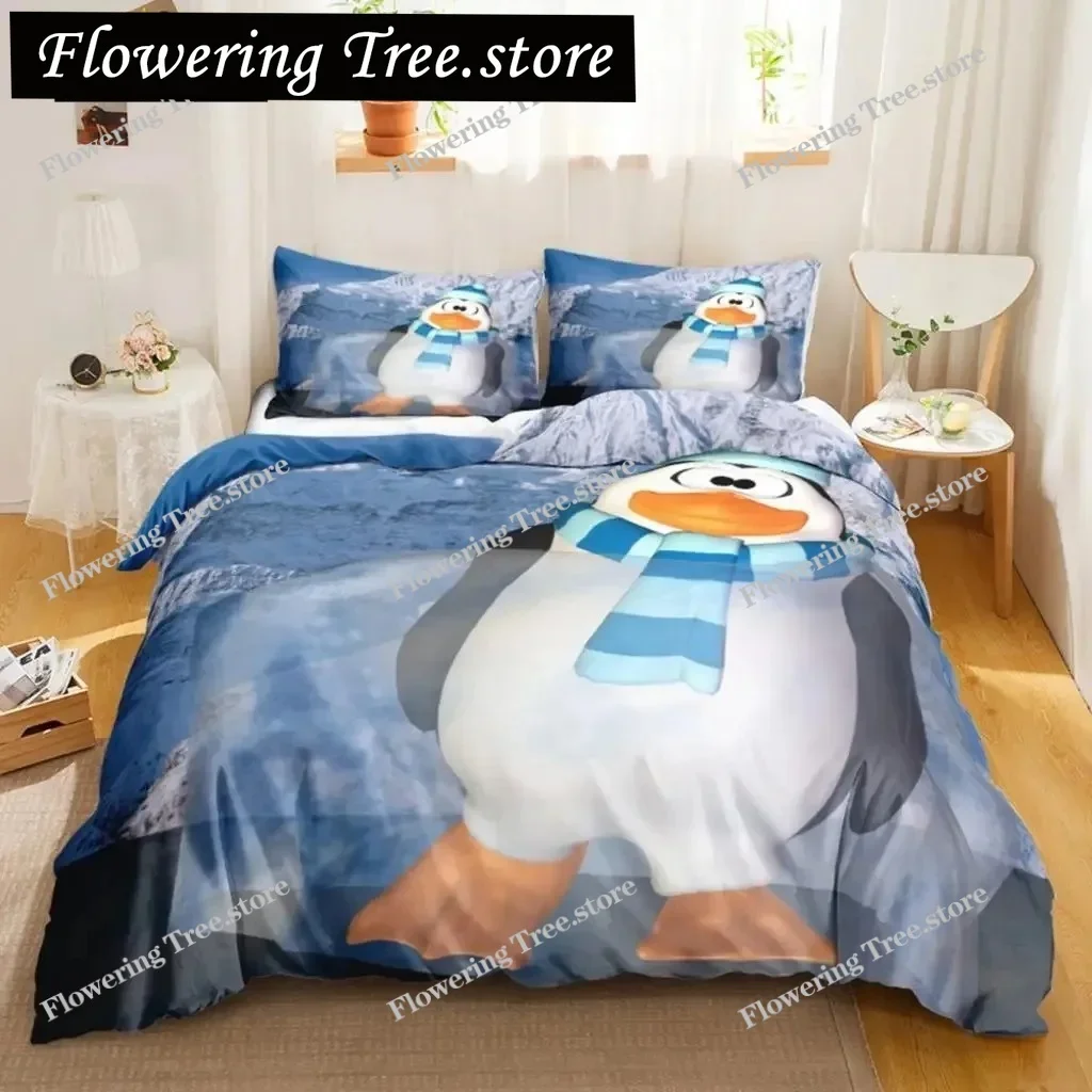 Penguin Duvet Cover Antarctic Animals Duvet Cover for Kids Boys Girls Cartoon Style Twin Size Winter King Polyester Qulit Cover