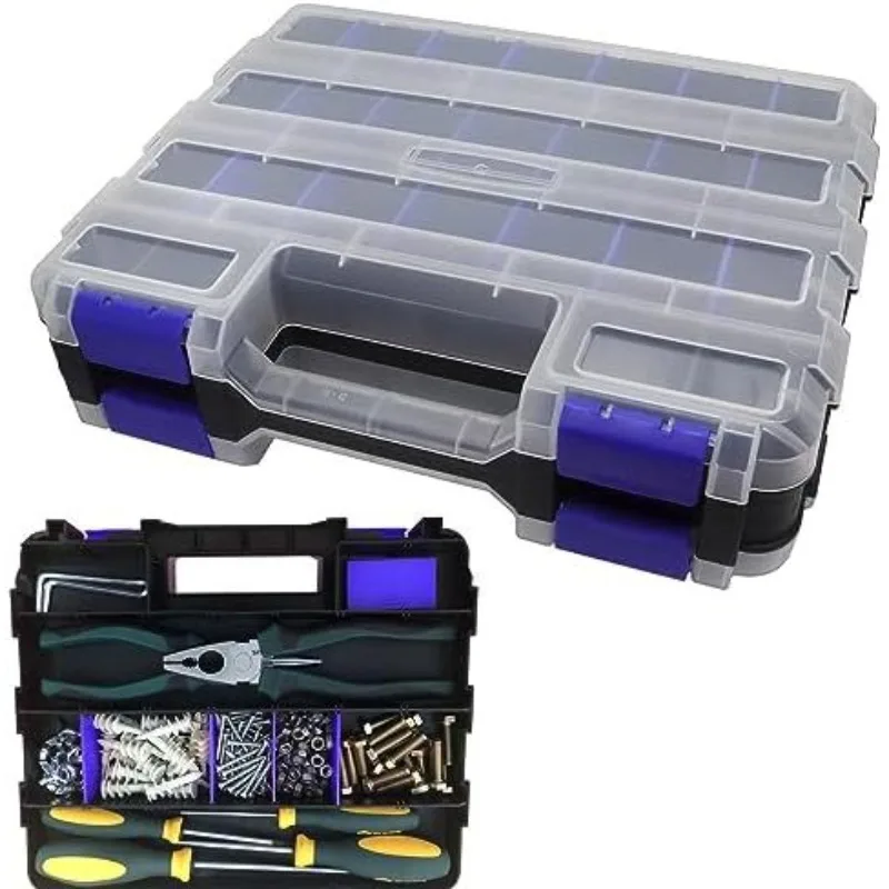 Double Sided Tool Box Organizer,Hardware Organizer Portable Small Parts Storage Bag with Removable Plastic Tool Box