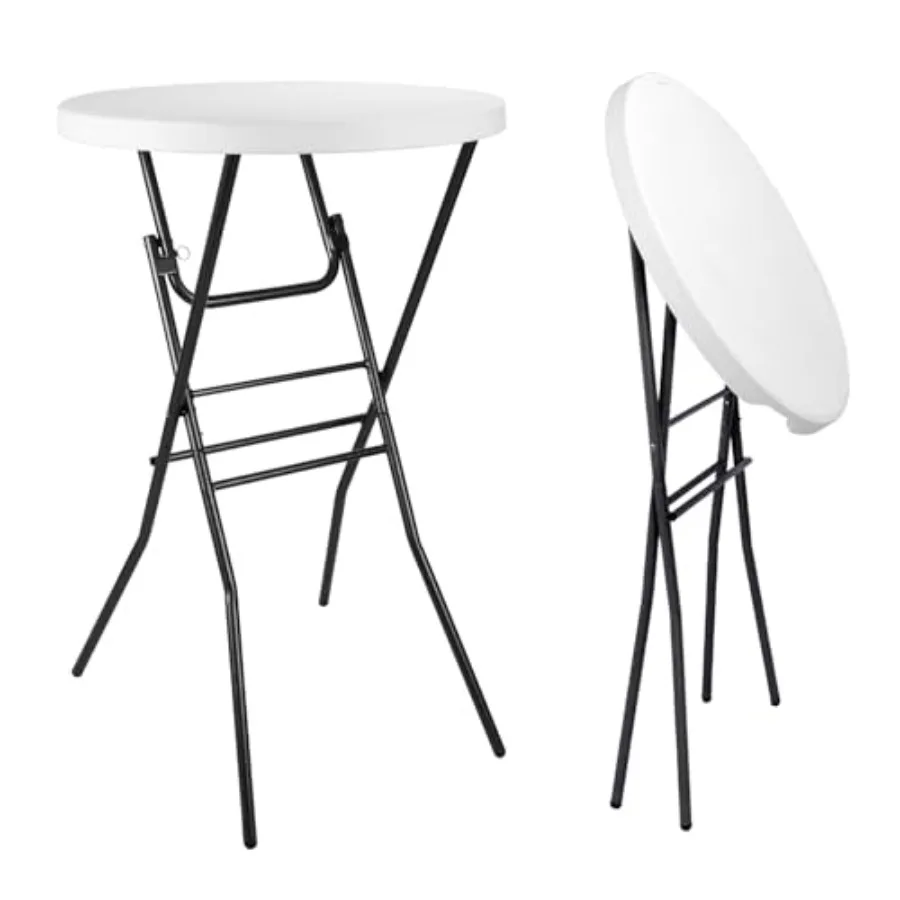 

Cocktail Table 28in Portable Folding Bar Height Table, Compact Round High Top Plastic and Steel Bistro with Removable Legs, for