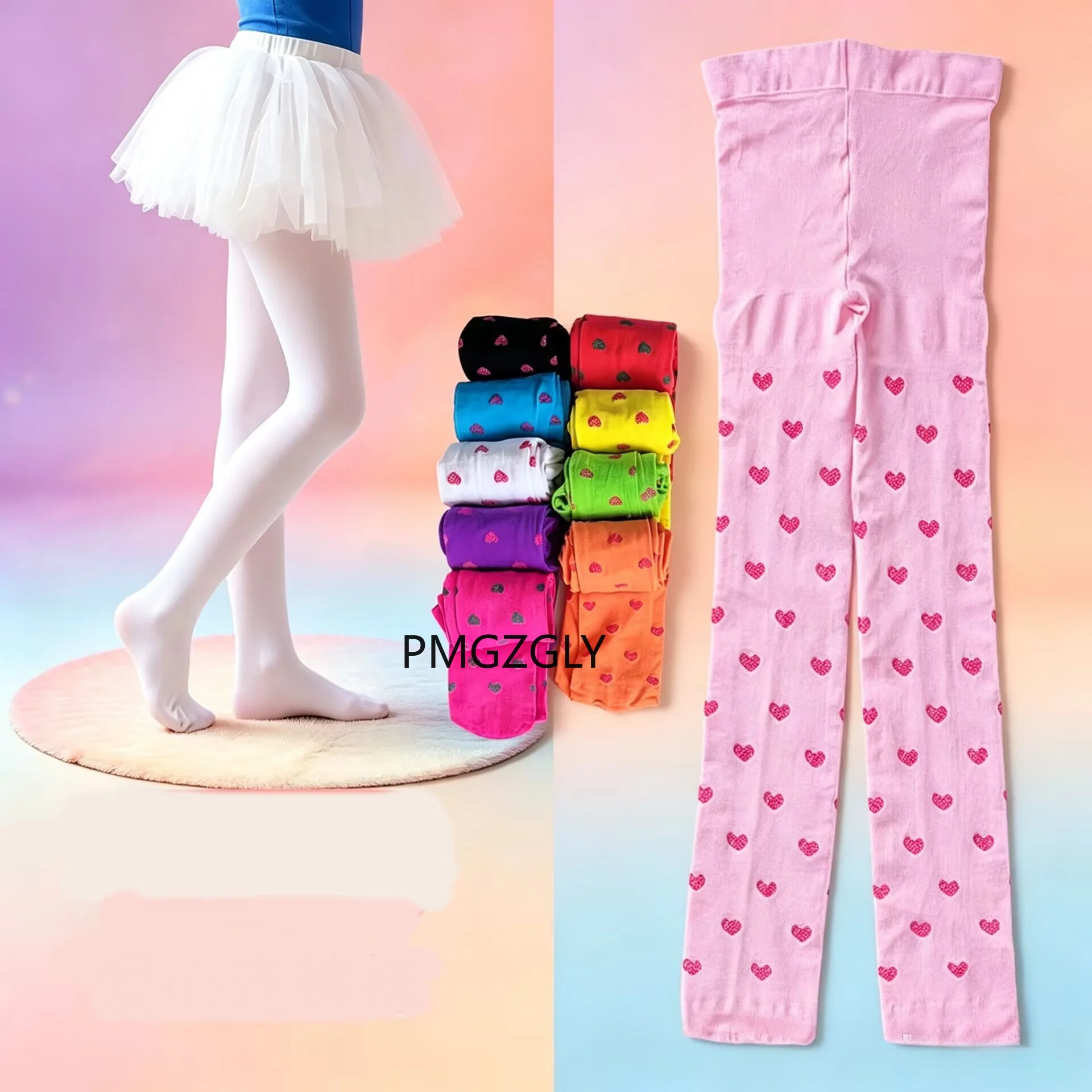 Heart Girls Tights 3-9 Years Old Velvet Sweet Candy Color Pantyhose For Children Kids Clothing White Dancing Stockings Tights