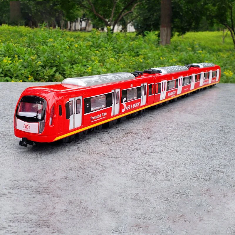 Brinquedo de simulação de metrô para crianças, modelo de trem metálico, som e luz, backmotion, trilha de carro, presente educacional, meninos