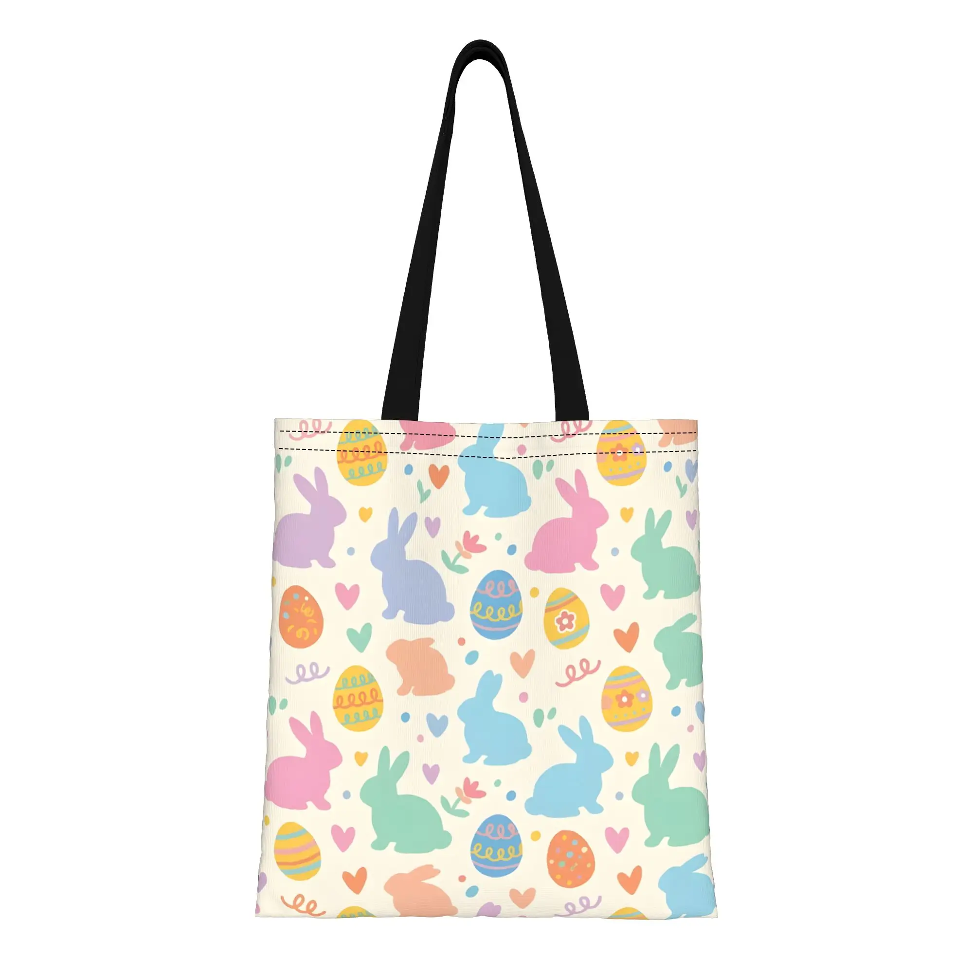 1PC Cute Rabbit Set Canvas Tote Bag Easter Bunny Vibes Canvas Tote Bag Perfect for Shopping Grocery Travel & Outdoor