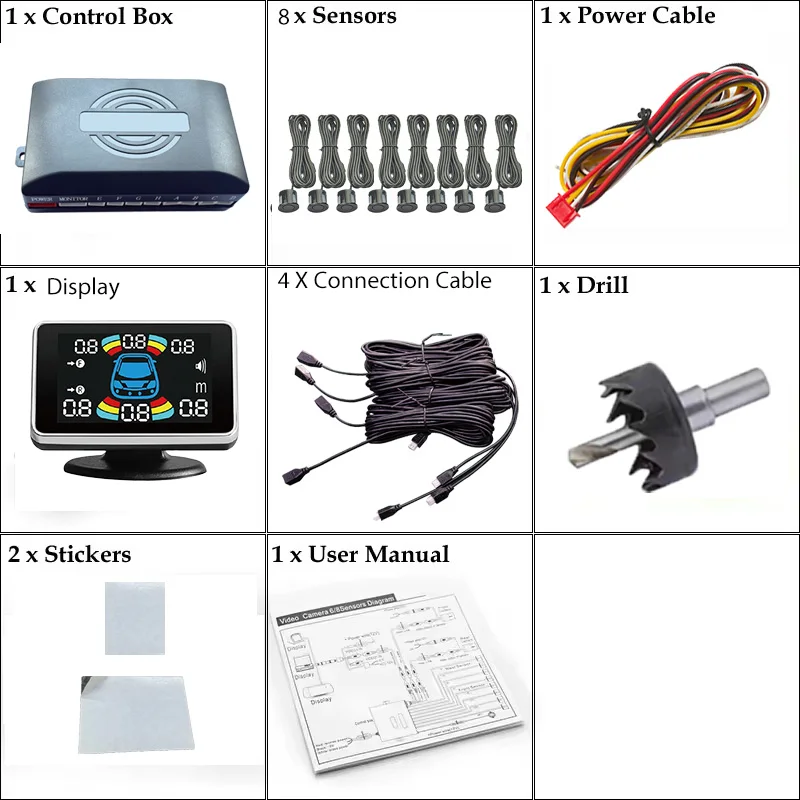 Picture 7: LED parking sensor kit, 6/8 sensors, 22mm reversing radar, multi language audio prompt alarm indicator system, 12 colors