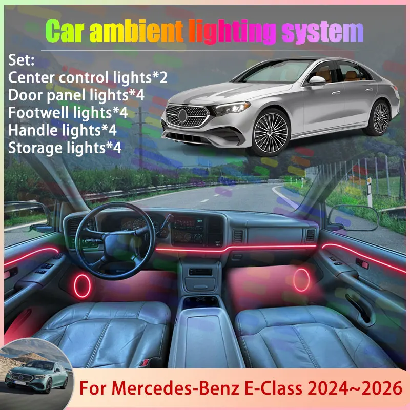 

Для Mercedes Benz E-Class MK6 W124 2024 2025 2026 2/18 в 1, автомобильная атмосферная лампа, RGB абажур, ансамбль, стример, атмосферный набор