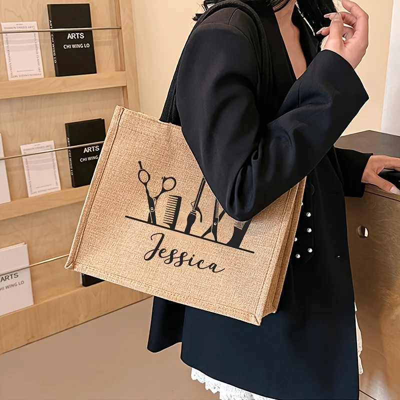 Custom Hair Stylist Canvas Tote Bag, Personalized Barber Beach Bag, Lightweight Foldable Gift for Hair Enthusiasts