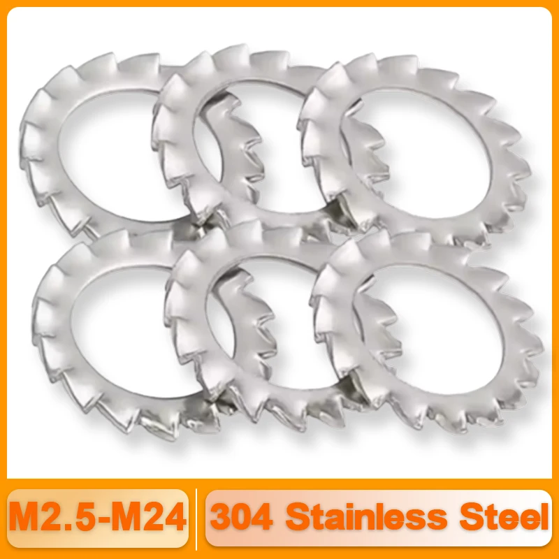 304 Stainless Steel External Toothed Serrated Lock Washer Shakeproof Star Gasket 5/10/50pcs M2.5 M3 M4 M5 M6 M8 M10 M12 M14-M24