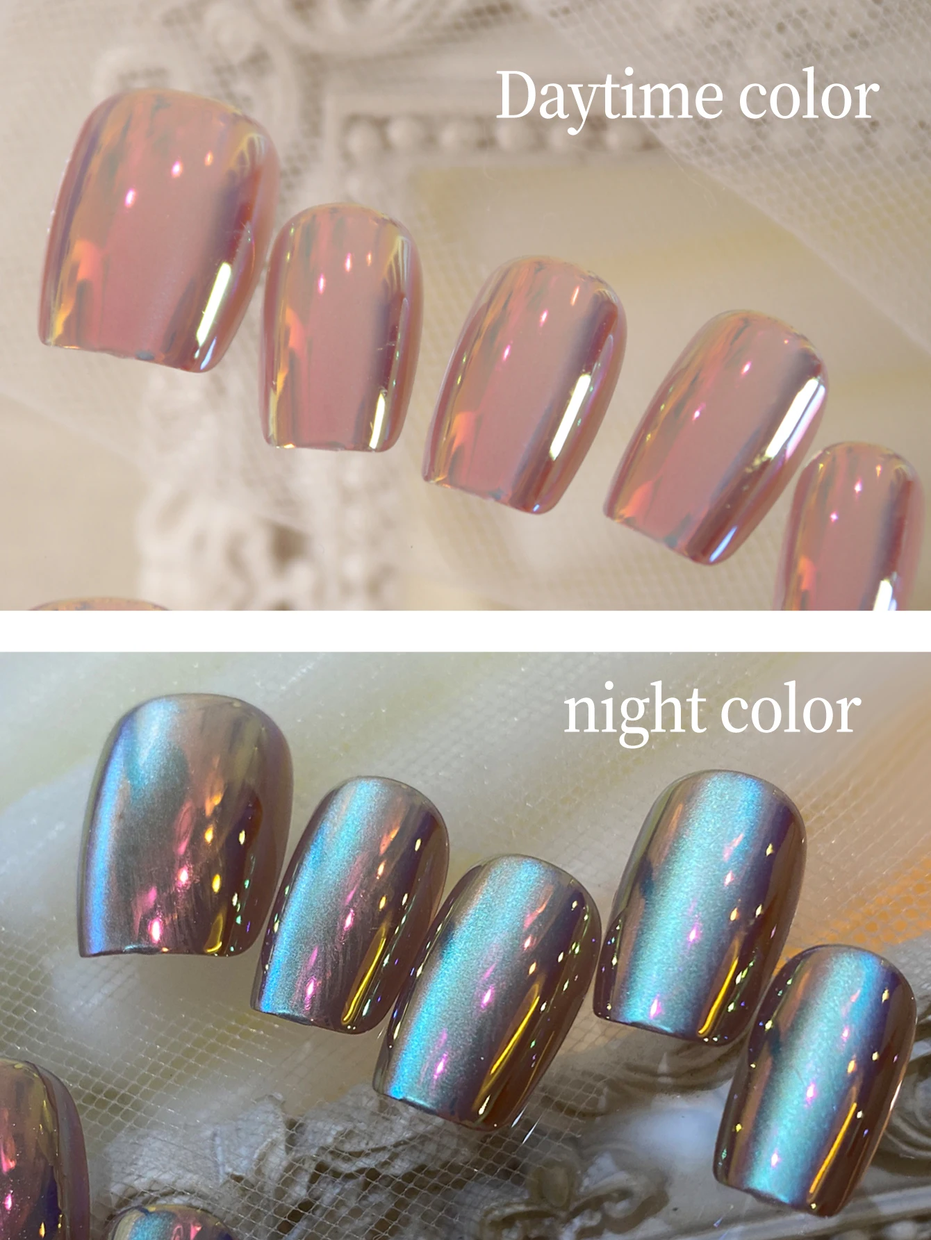 10Pcs Press on Nails Short Red Laser Aurora Gradient Cat's Eye Fake Nails Includes 1 Sheet Adhesive Tabs & 1 Pc Mini File