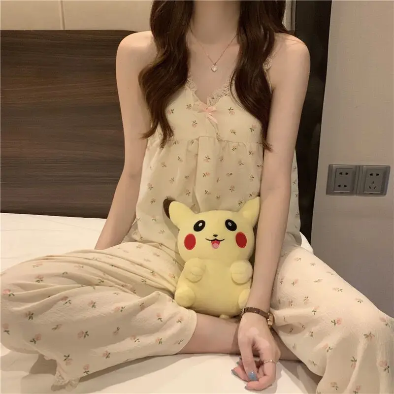 Pajama Sets Women Sweet Design Simple Sleeveless Students Fashion Sleepwear Leisure Ladies Tender Home Korean Style Elegant Cozy