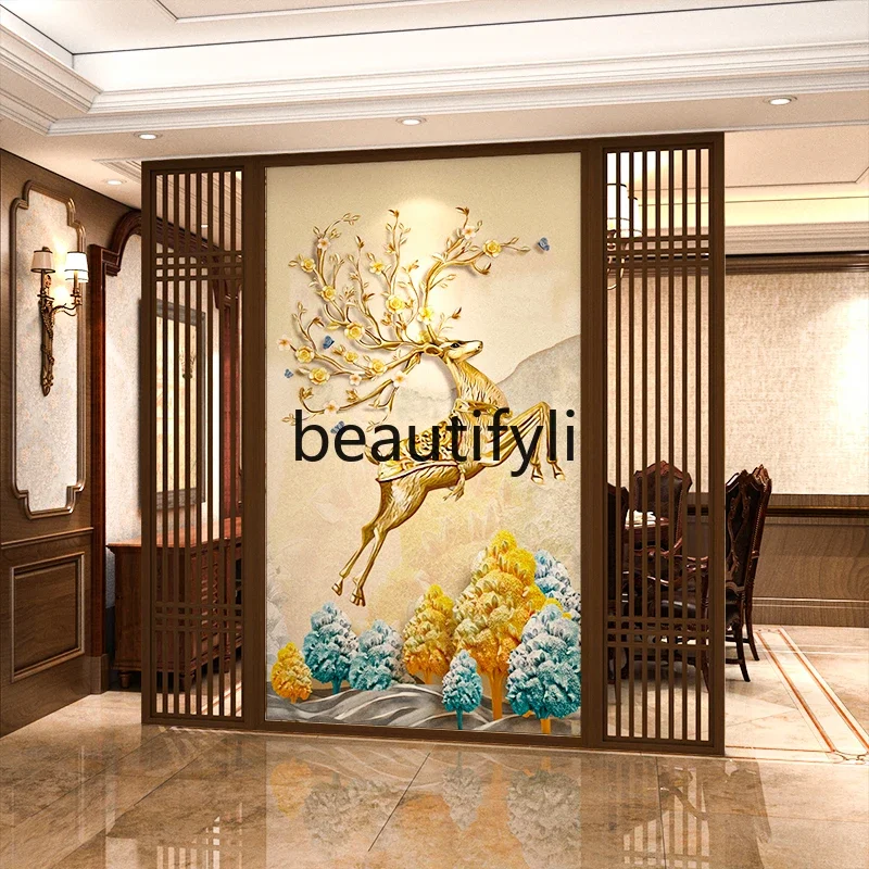 

American modern mobile solid wood screen block office partition living room wall bedroom custom seat screen golden deer le
