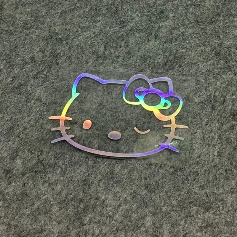 1pc Hello Kitty Car Stickers Rear Windshield Reflective Colorful Laser Diy Sanrios Decal Waterproof Electric Motorcycle Decor