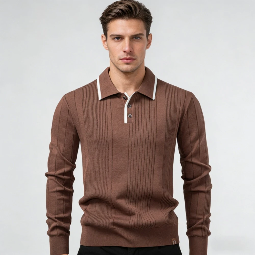 

Мужская рубашка-поло на пуговицах 2025: однотонная, в полоску, с длинным рукавом, осенне-зимняя, люксовая, теплая, деловая, повседневная