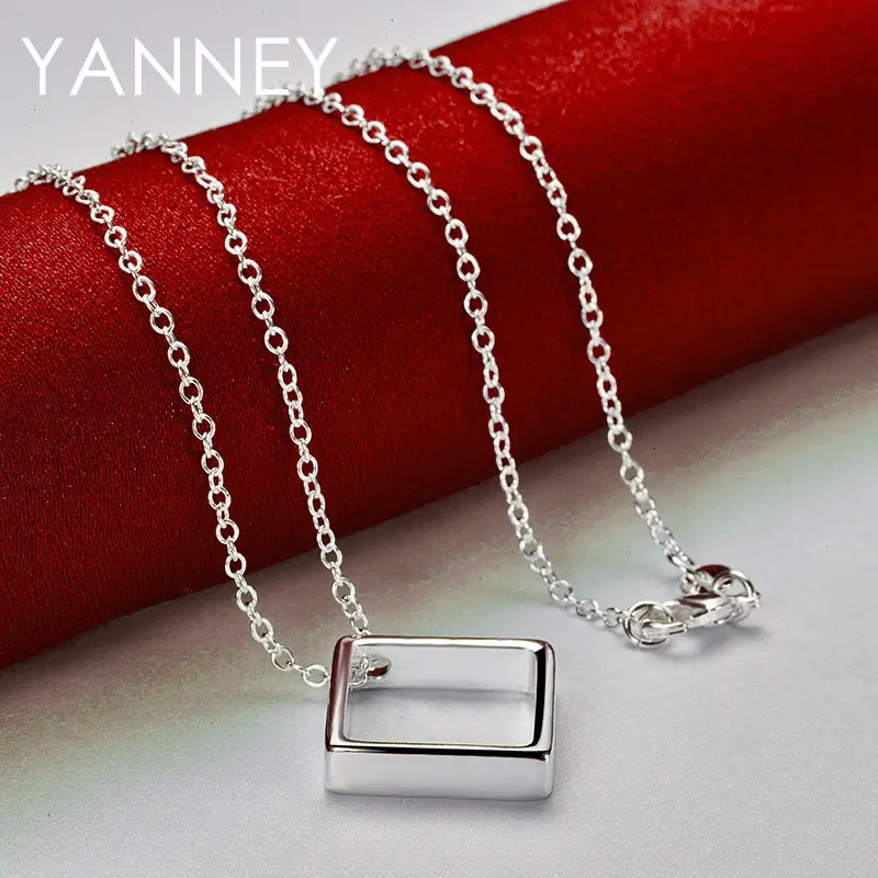 Charm 925 Sterling Silver 16-30 Inches Fine 22MM Square Pendant Necklace For Women Men Fashion Jewelry Party Favors Wedding