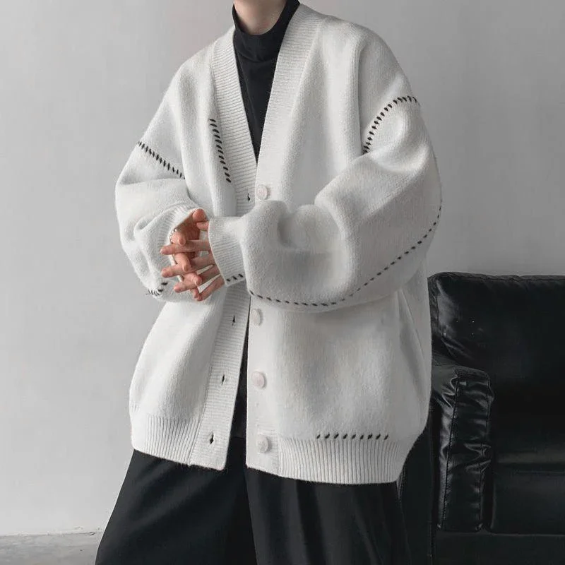 

Autumn V-neck Cardigan Sweater Men Women Streetwear Loose Lazy Style Korean Vintage Knitwear Jacket Fashion Brand Mens Cardigan