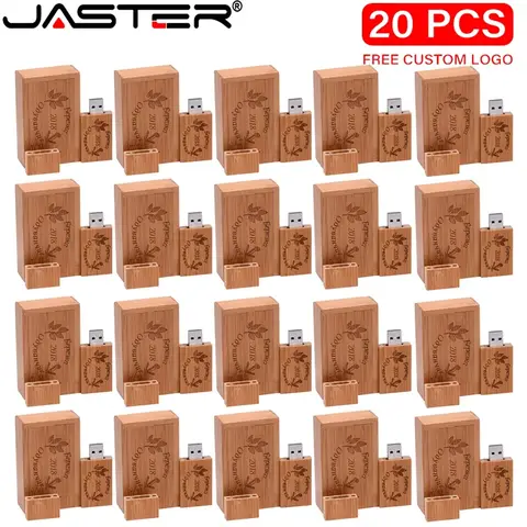 JASTER 20PCS/LOT USB 2.0 Flash Drives 128GB Free LOGO 64GB Wooden Pen Drive with Box 32GB 16GB Memory Stick Business Gift U Disk