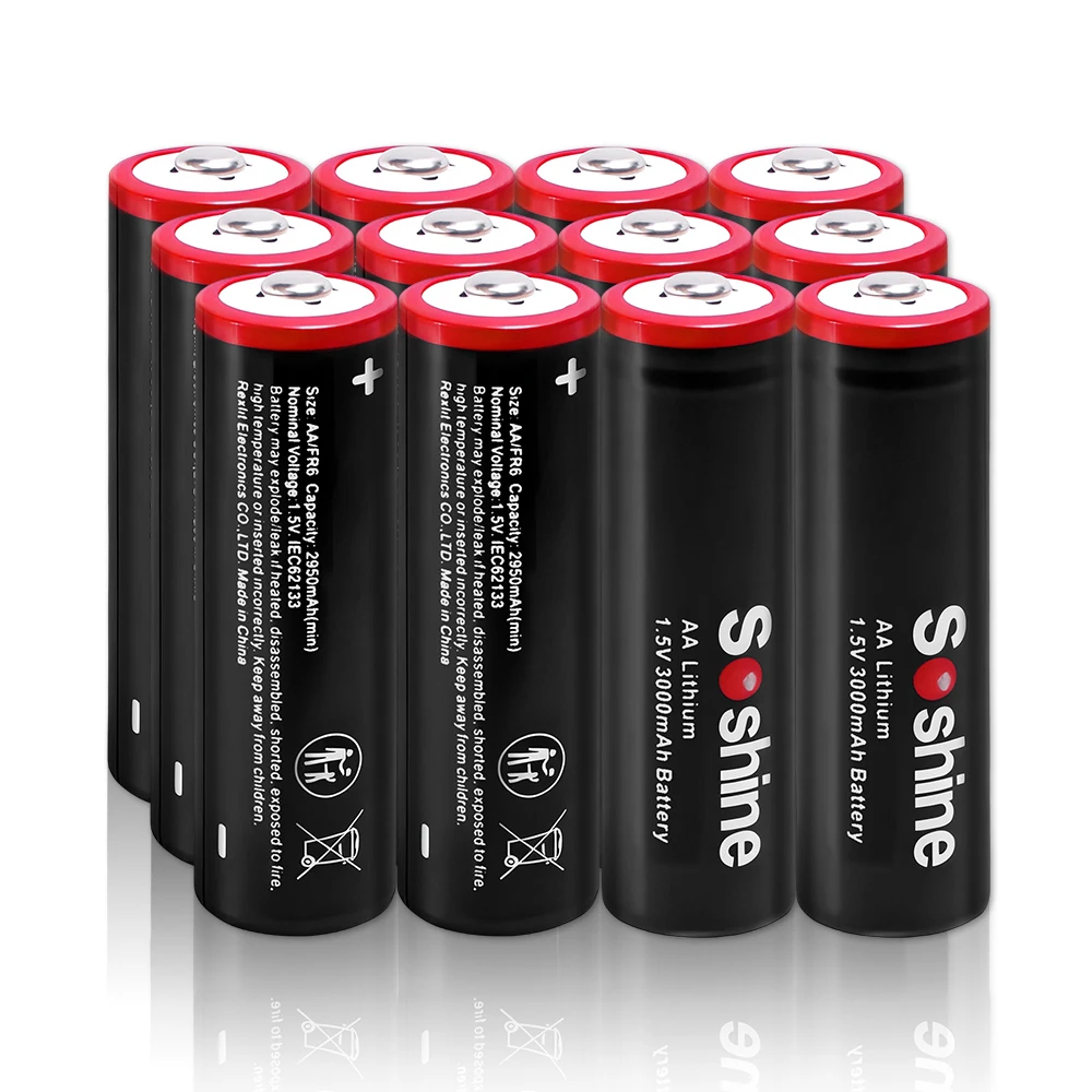 Soshine 1.5 Volt 3000mAh Batteries AA 1.5V Lithium Battery Non-Rechargeable Li-ion Battery for Flashlights Electronic Doorbell